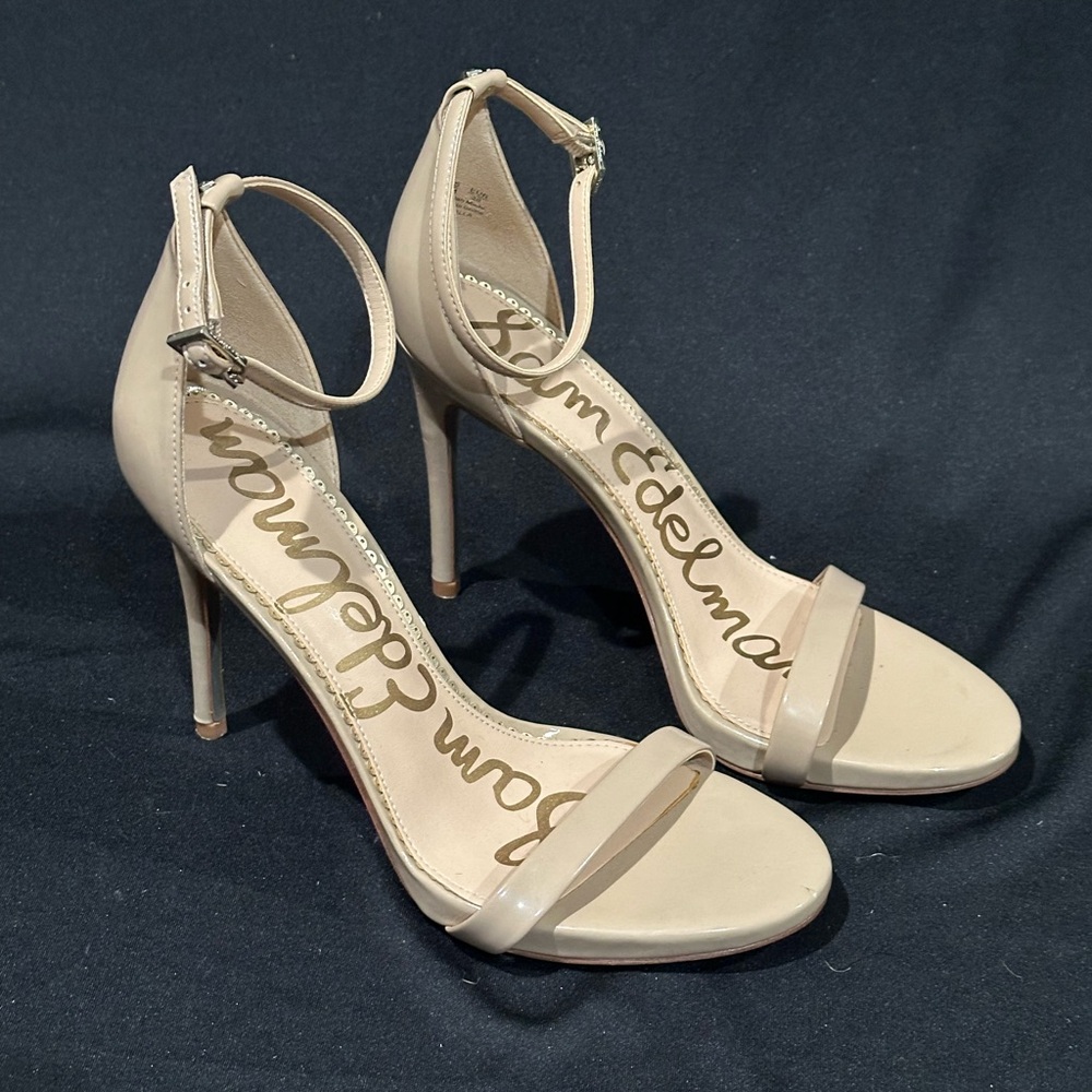 Sam Edelman Strappy “Ariella” Nude Patent Leather 4.25” Heels Size 8